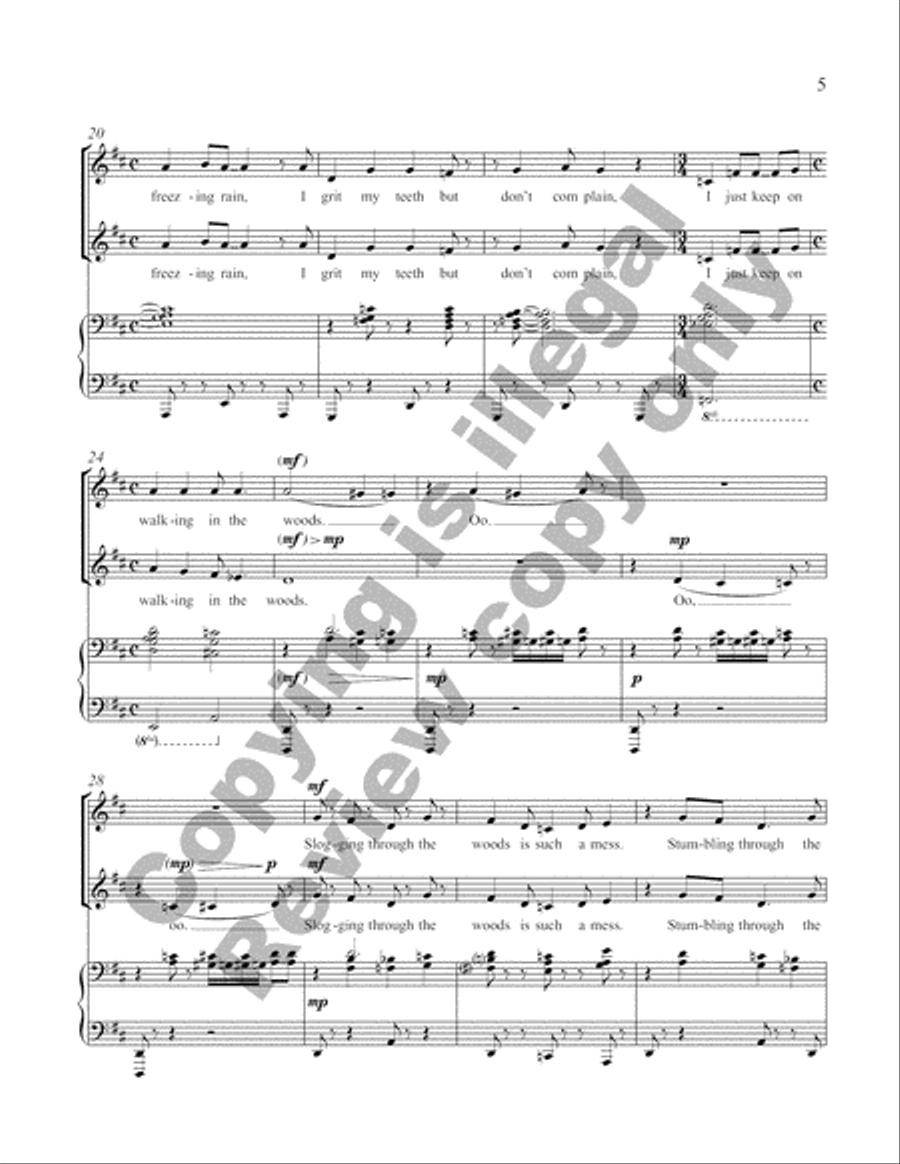 Bah! Wilderness: Two Songs in Praise of the Indoors: 2. Walking in the Woods SA scores gallery preview page 4