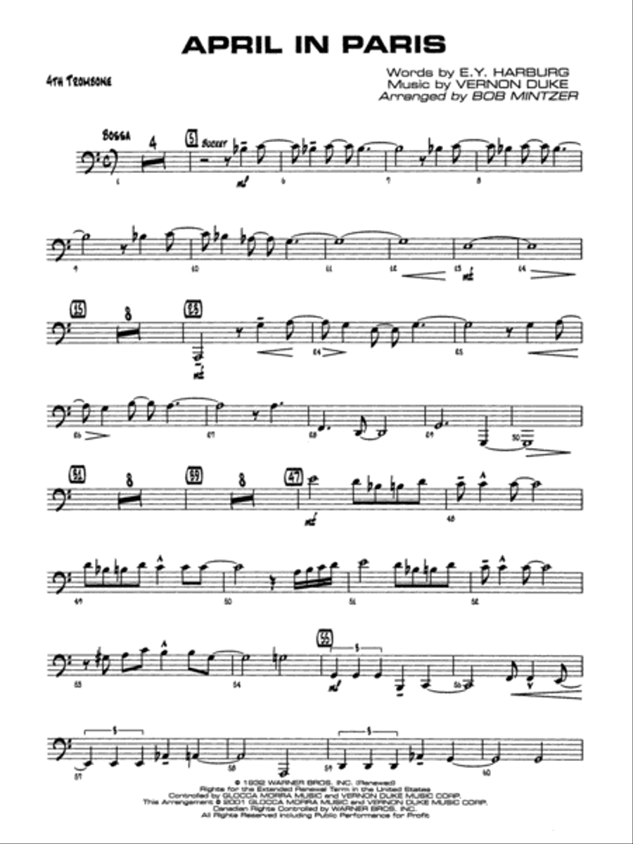 April in Paris: 4th Trombone Jazz Ensemble scores gallery preview page 1