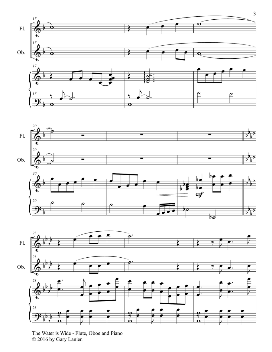 THE WATER IS WIDE (Trio – Flute, Oboe & Piano with Parts) Woodwind Duet scores gallery preview page 4