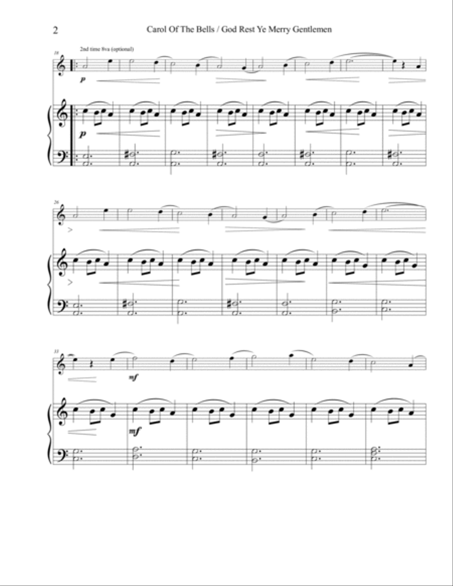 Carol of the Bells / God Rest Ye Merry Gentlemen - Flute Flute Solo scores gallery preview page 2