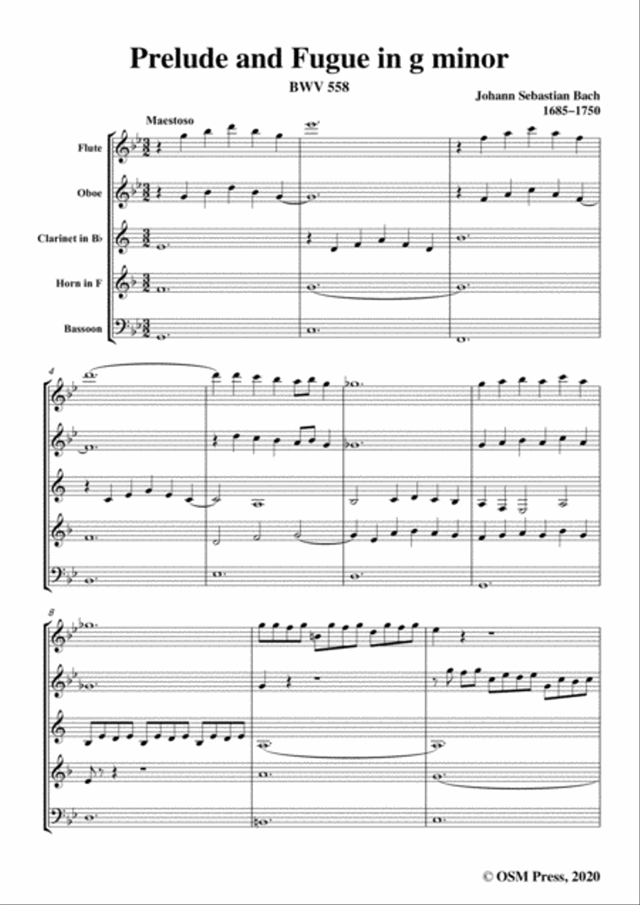 Bach,J.S.-Prelude and Fugue in g minor,BWV 558,for Wind Quintet Woodwind Quintet scores gallery preview page 3