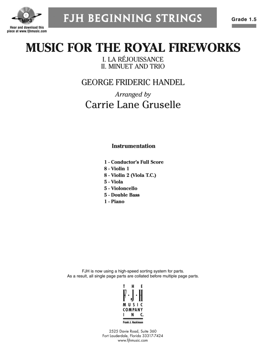 Music for the Royal Fireworks: Score String Orchestra scores gallery preview page 1