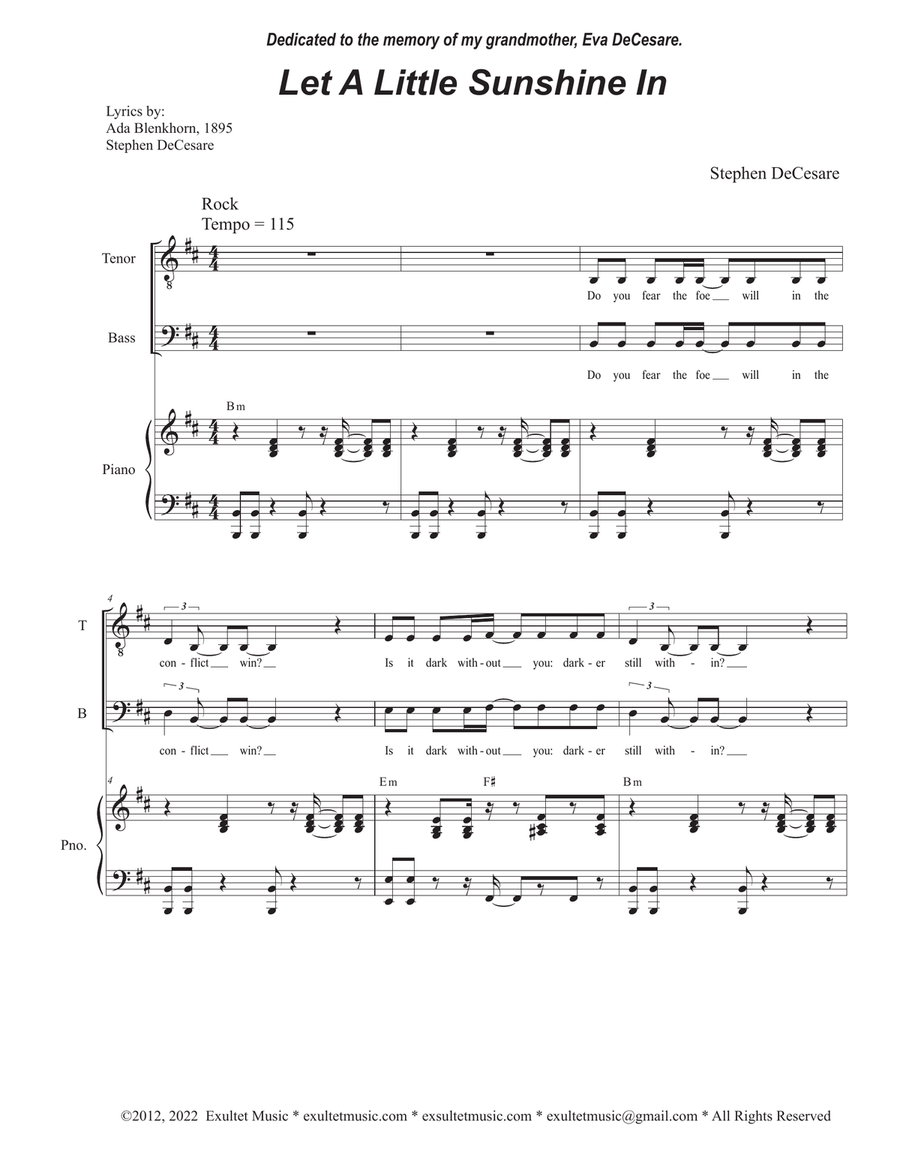 Let A Little Sunshine In (Vocal Quartet - (SATB) 4-Part scores gallery preview page 1