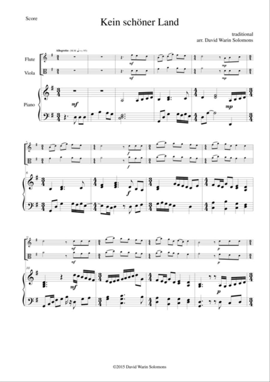 Kein schöner Land for flute, viola and piano Flute scores gallery preview page 1