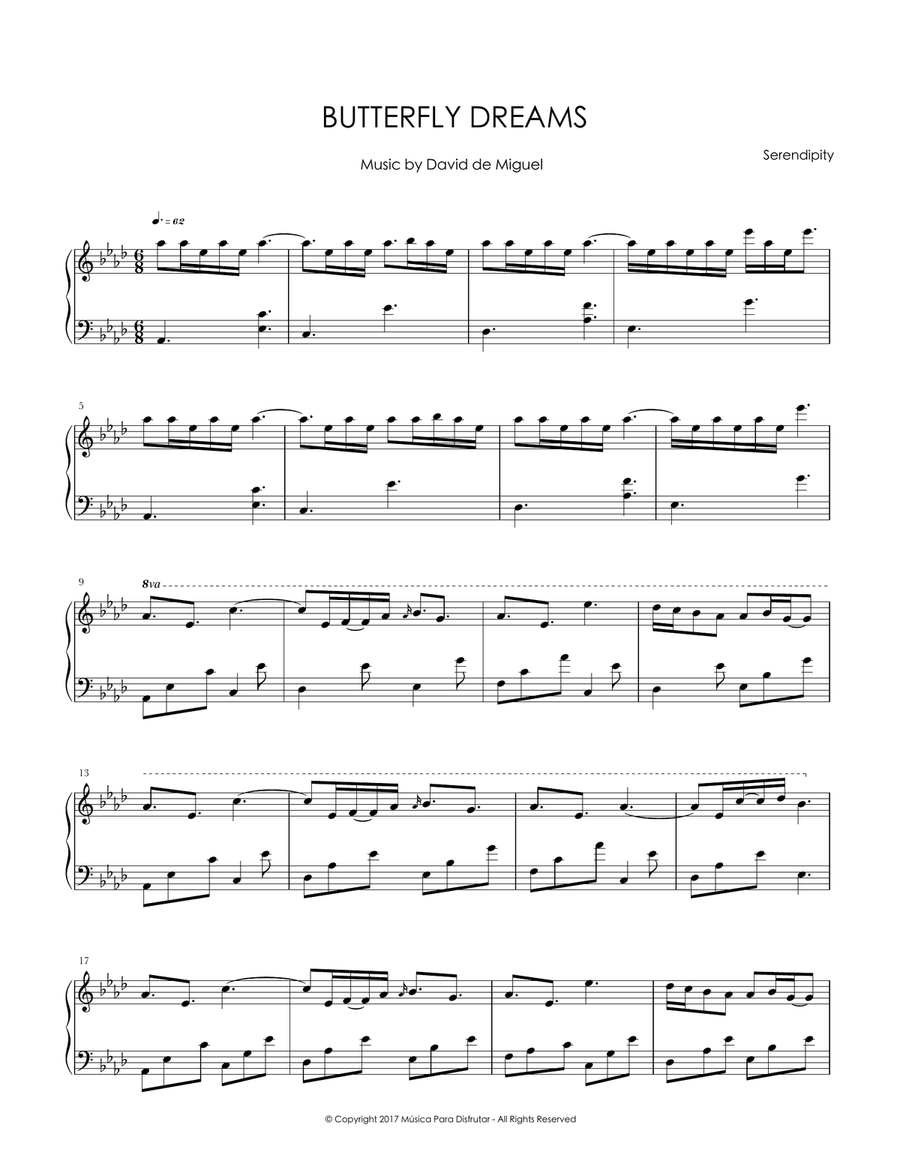Butterfly Dreams Piano Solo scores gallery preview page 1