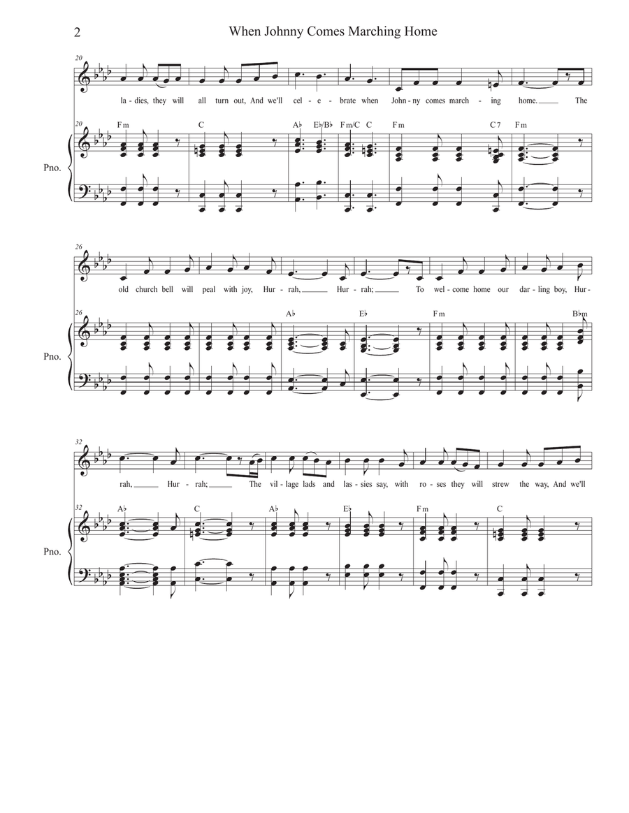 When Johnny Comes Marching Home (Unison choir) Unison Choir scores gallery preview page 2