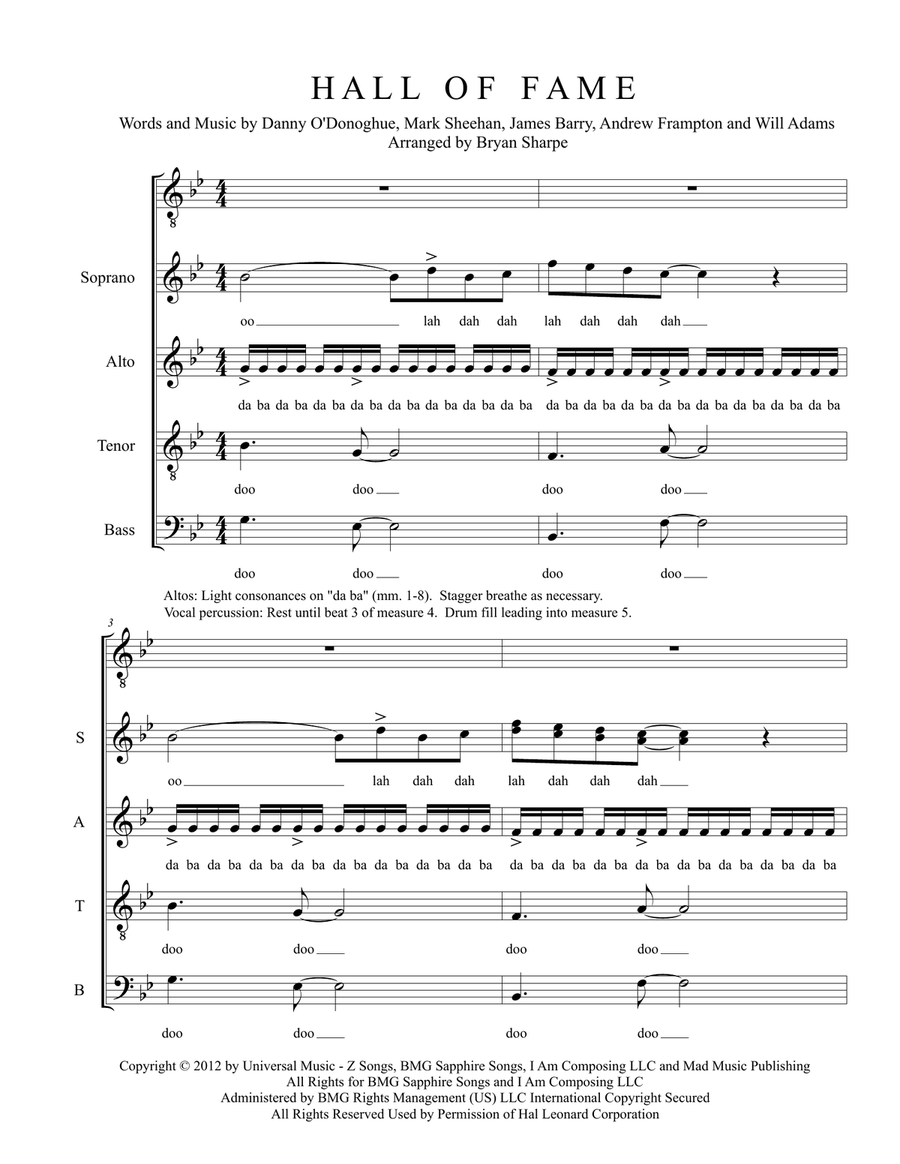 Hall Of Fame 4-Part scores gallery preview page 1