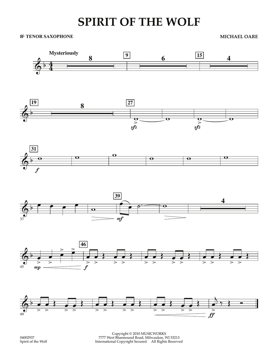 Spirit Of The Wolf - Bb Tenor Saxophone Concert Band scores gallery preview page 1