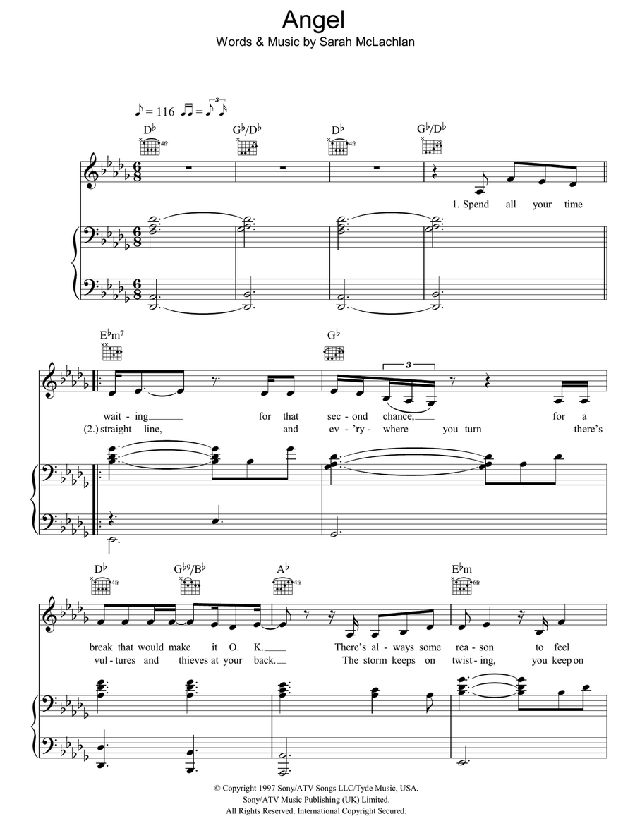 Angel Angel Piano, Vocal, Guitar scores gallery preview page 1