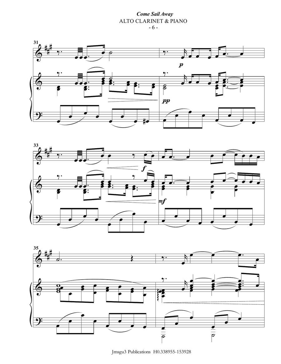 Come Sail Away E-Flat Clarinet scores gallery preview page 6