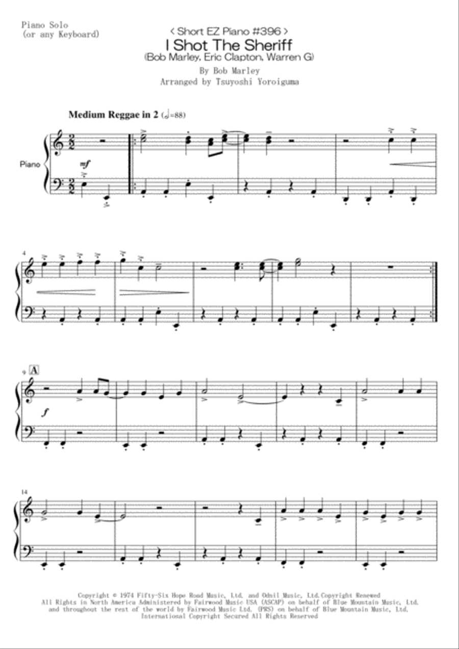 I Shot The Sheriff Easy Piano scores gallery preview page 1
