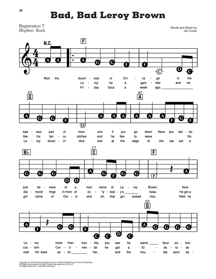 Bad, Bad Leroy Brown Electronic Keyboard scores gallery preview page 1