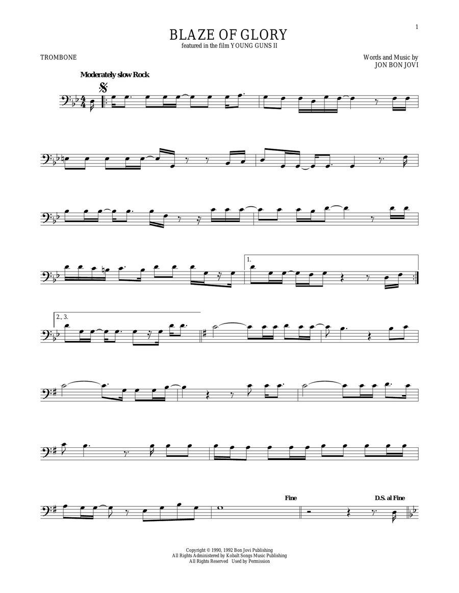 Blaze Of Glory Trombone Solo scores gallery preview page 1