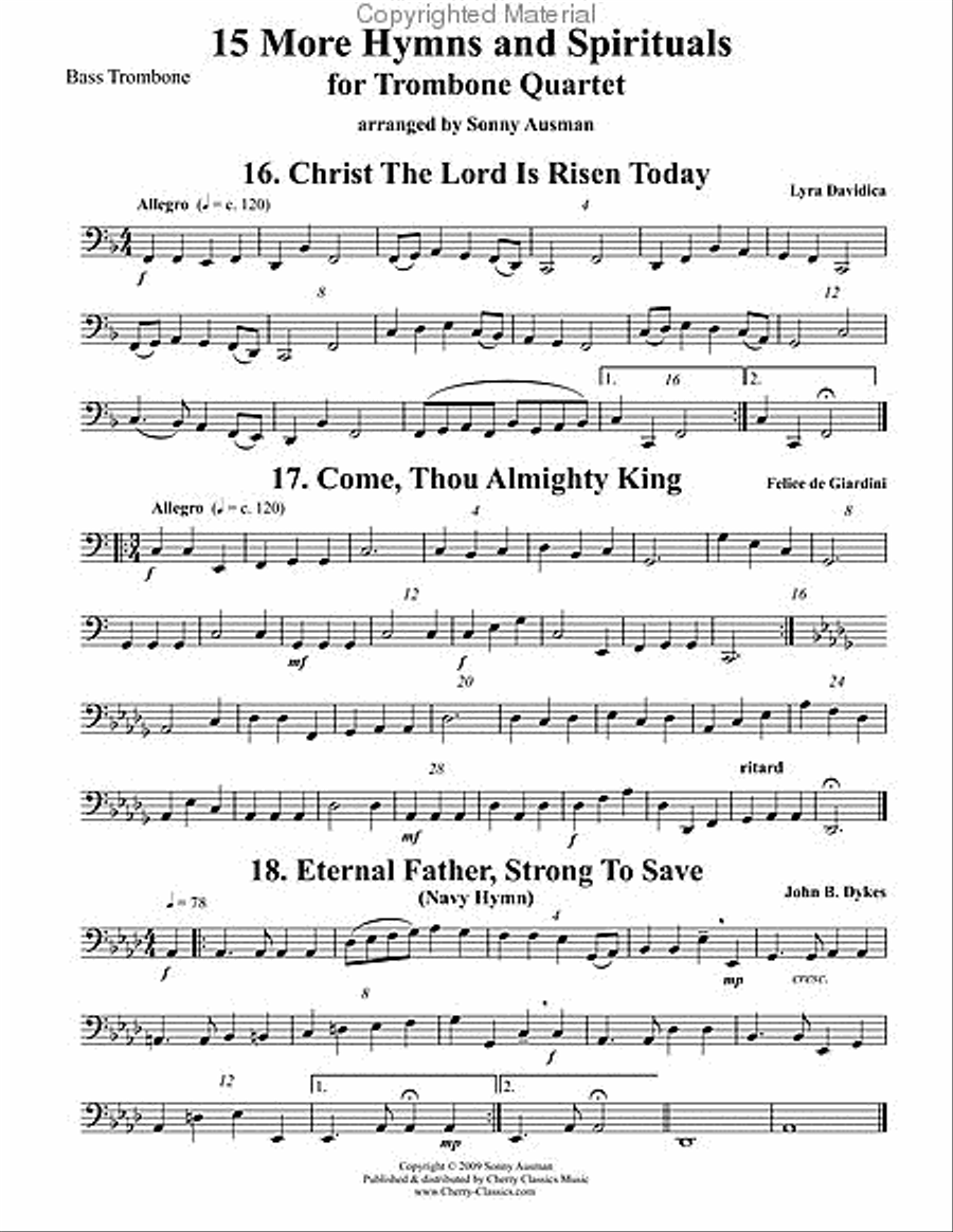 15 More Hymns & Spirtuals-Bass Clef Trombone Quartet scores gallery preview page 4