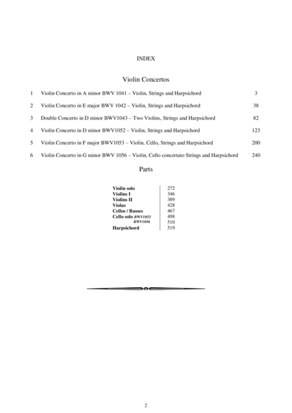 Bach - Six Violin Concertos for Violin, Strings and Harpsichord - Scores and Parts
