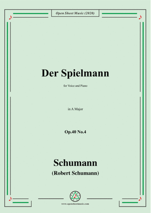 Book cover for Schumann-Der Spielmann Op.40 No.4,in A Major,for Voice and Piano