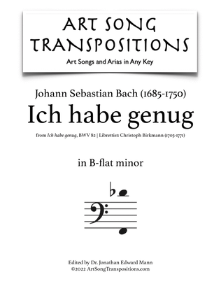 Book cover for BACH: Ich habe genug (transposed to B-flat minor)