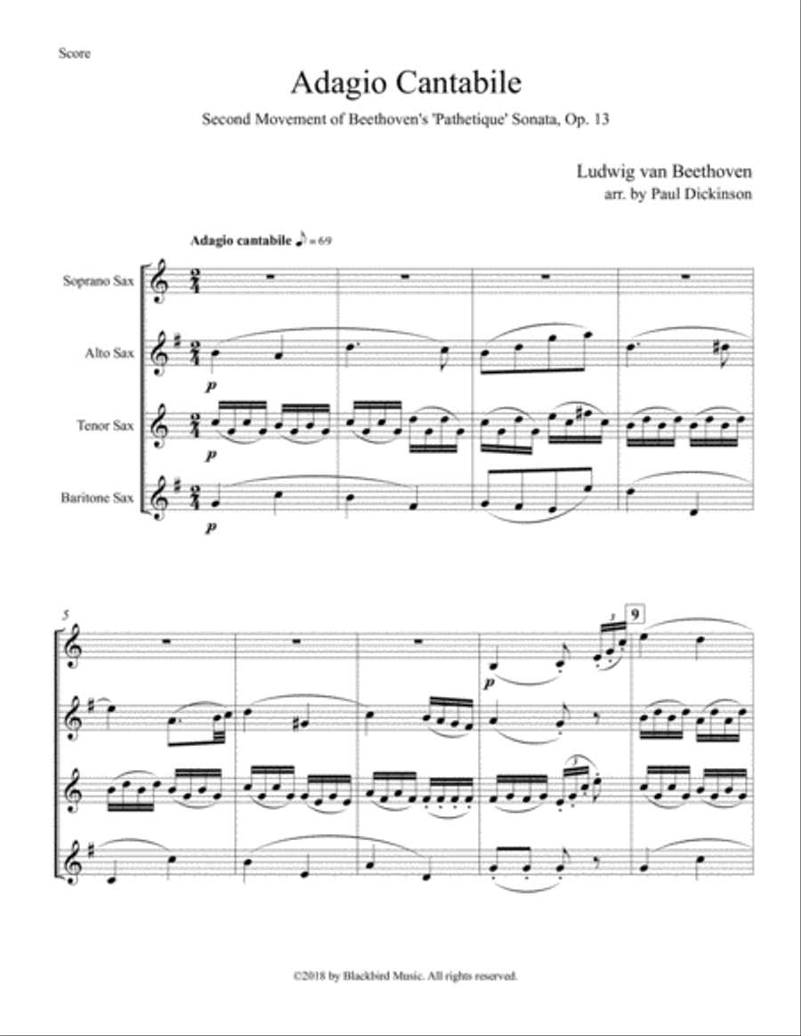 ADAGIO CANTABILE from 'Pathetique' Sonata, Op 13 Woodwind Quartet scores gallery preview page 2