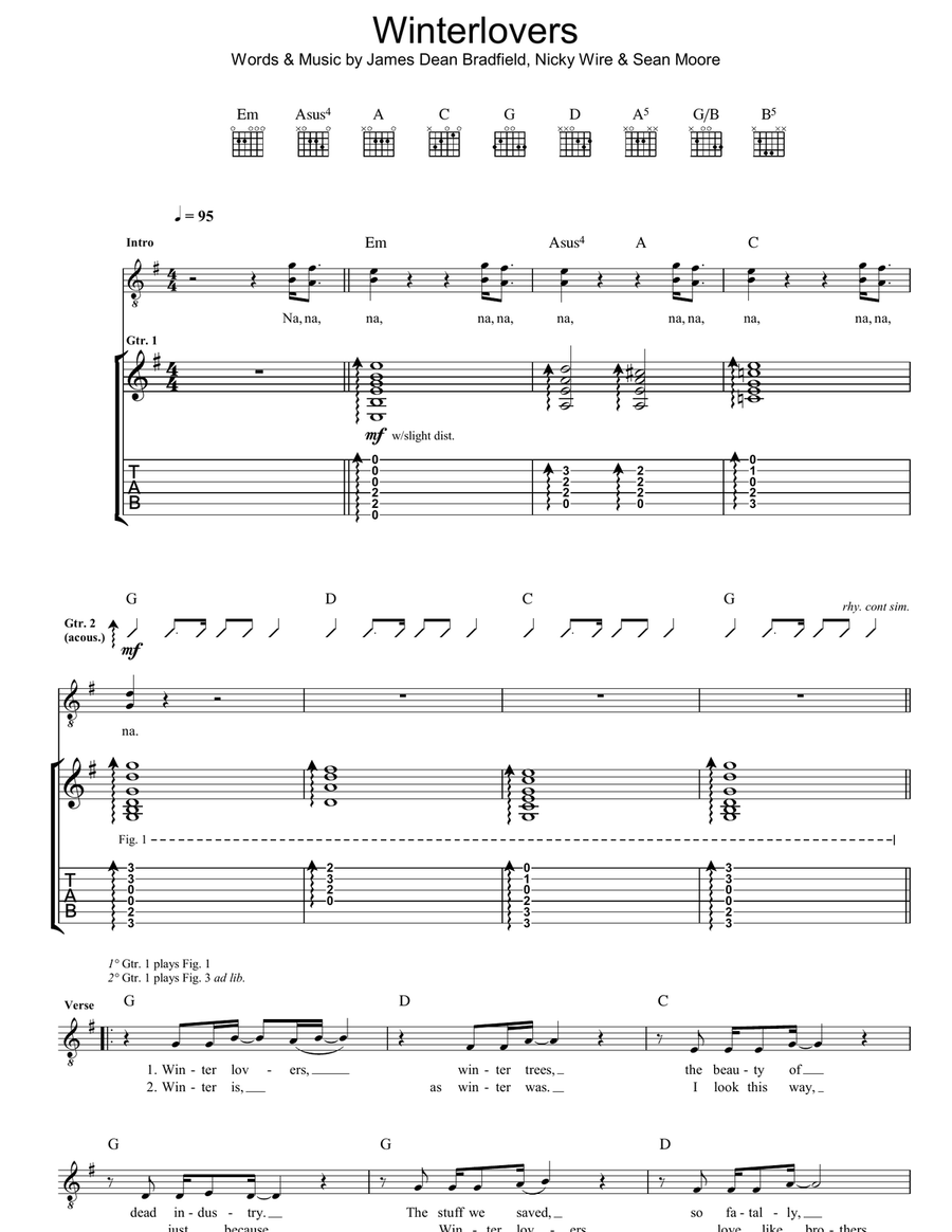 Winterlovers Guitar Tablature scores gallery preview page 1