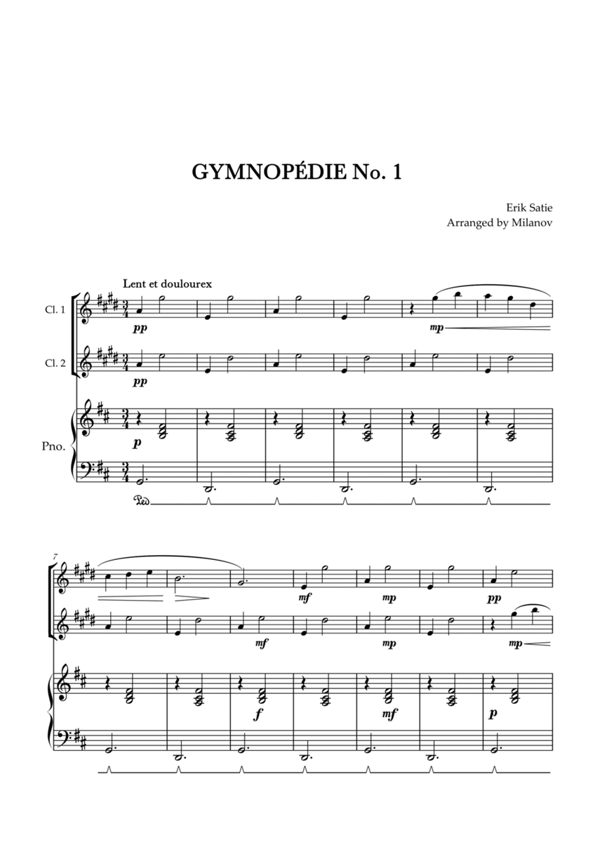 Gymnopédie no 1 | Clarinet in Bb Duet | Original Key| Piano accompaniment |Easy intermediate image number null