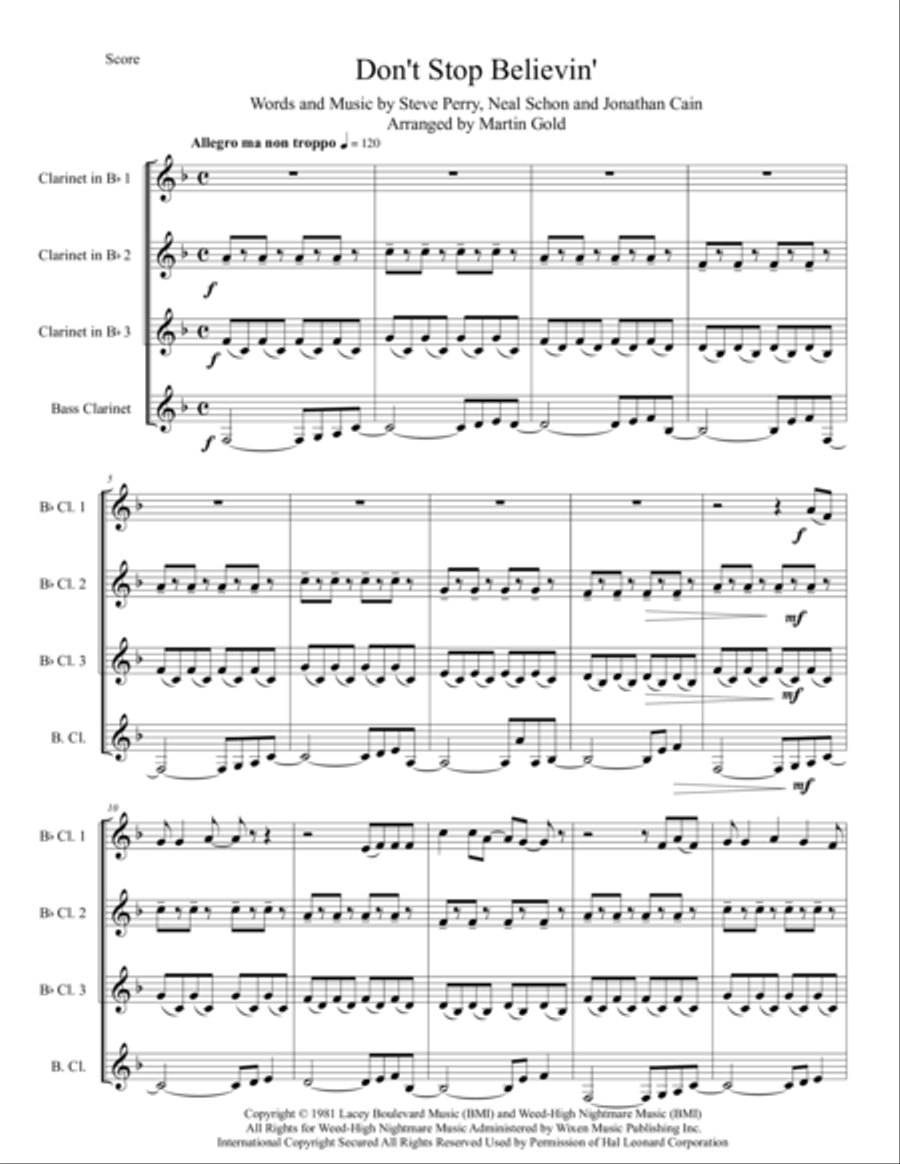 Don't Stop Believin' Woodwind Quartet scores gallery preview page 1
