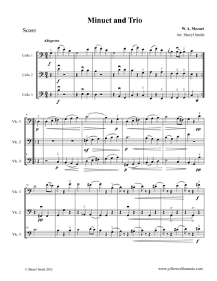 Book cover for Mozart Minuet and Trio arranged for three intermediate cellos (cello trio)