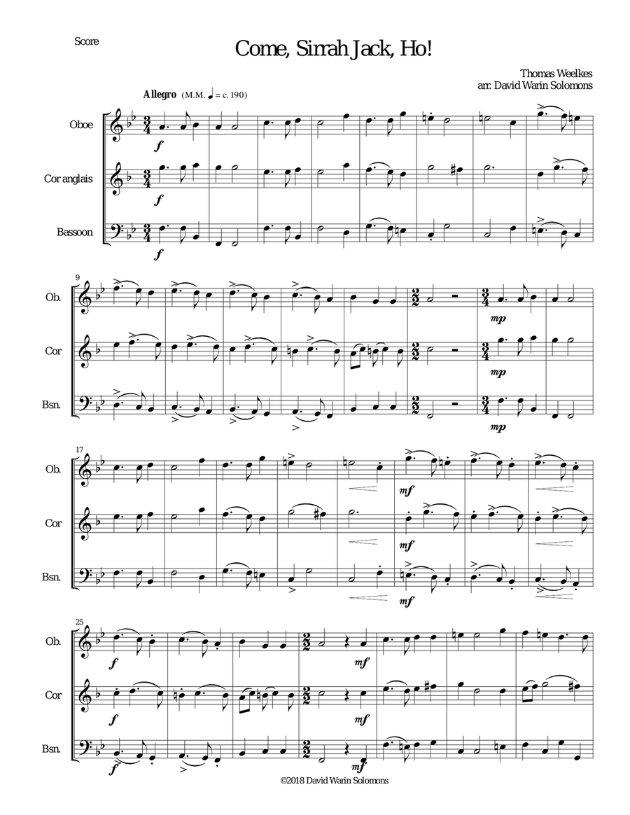 Come Sirrah Jack, Ho! for double-reed trio (oboe, cor anglais, bassoon) Woodwind Trio scores gallery preview page 1