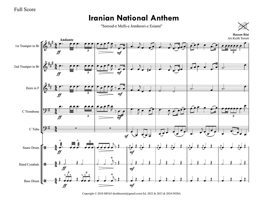 Iranian National Anthem (''Sorood-e Melli-e Jomhoori-e Esiami'') for Brass Quintet & Percussion Brass Quintet scores gallery preview page 2