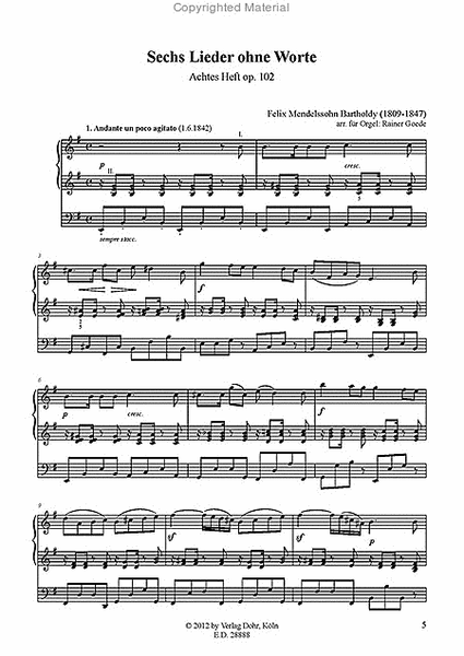 Lieder ohne Worte op. 102 -Achtes Heft- (für Orgel)