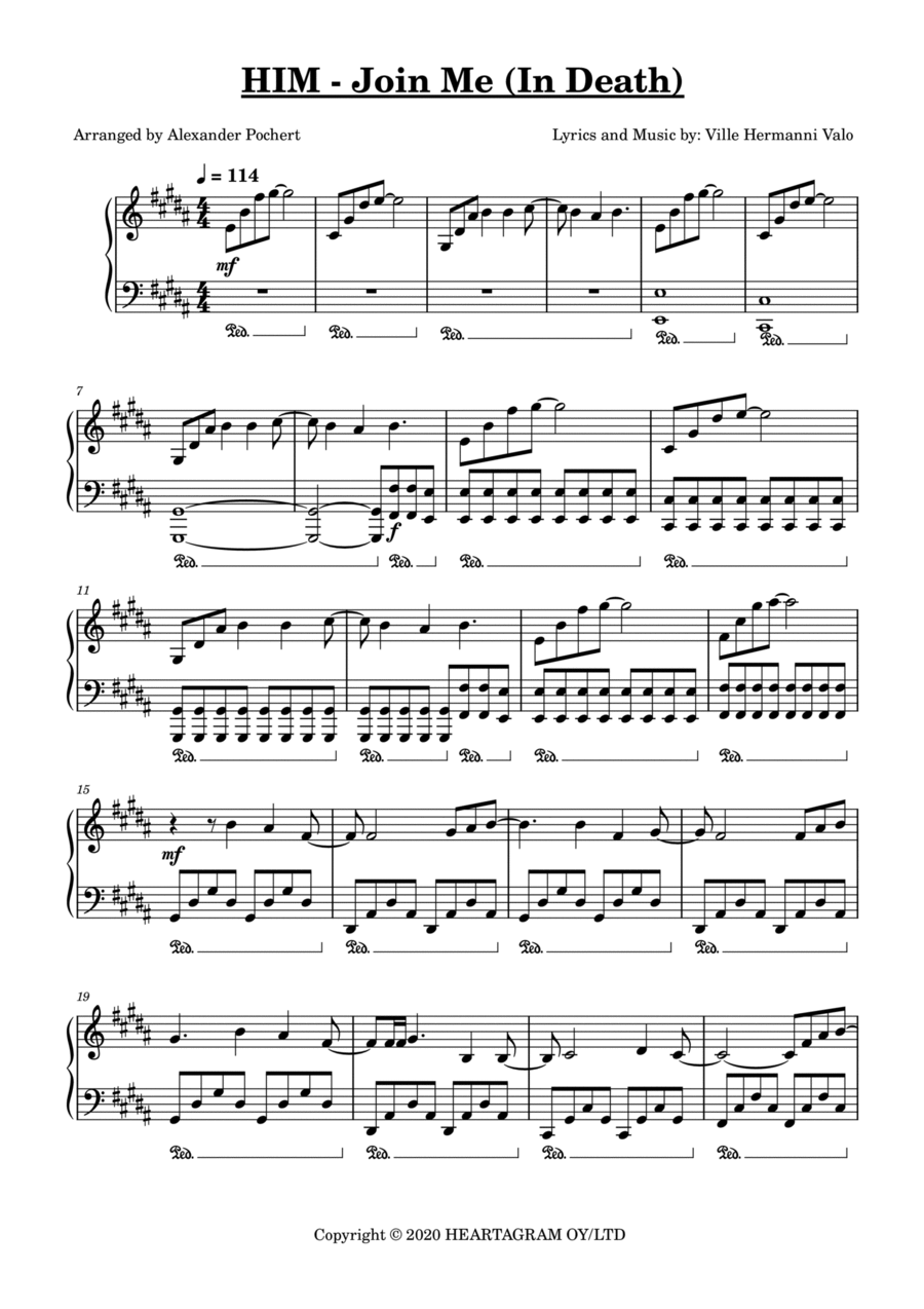 Join Me In Death Piano Solo scores gallery preview page 1
