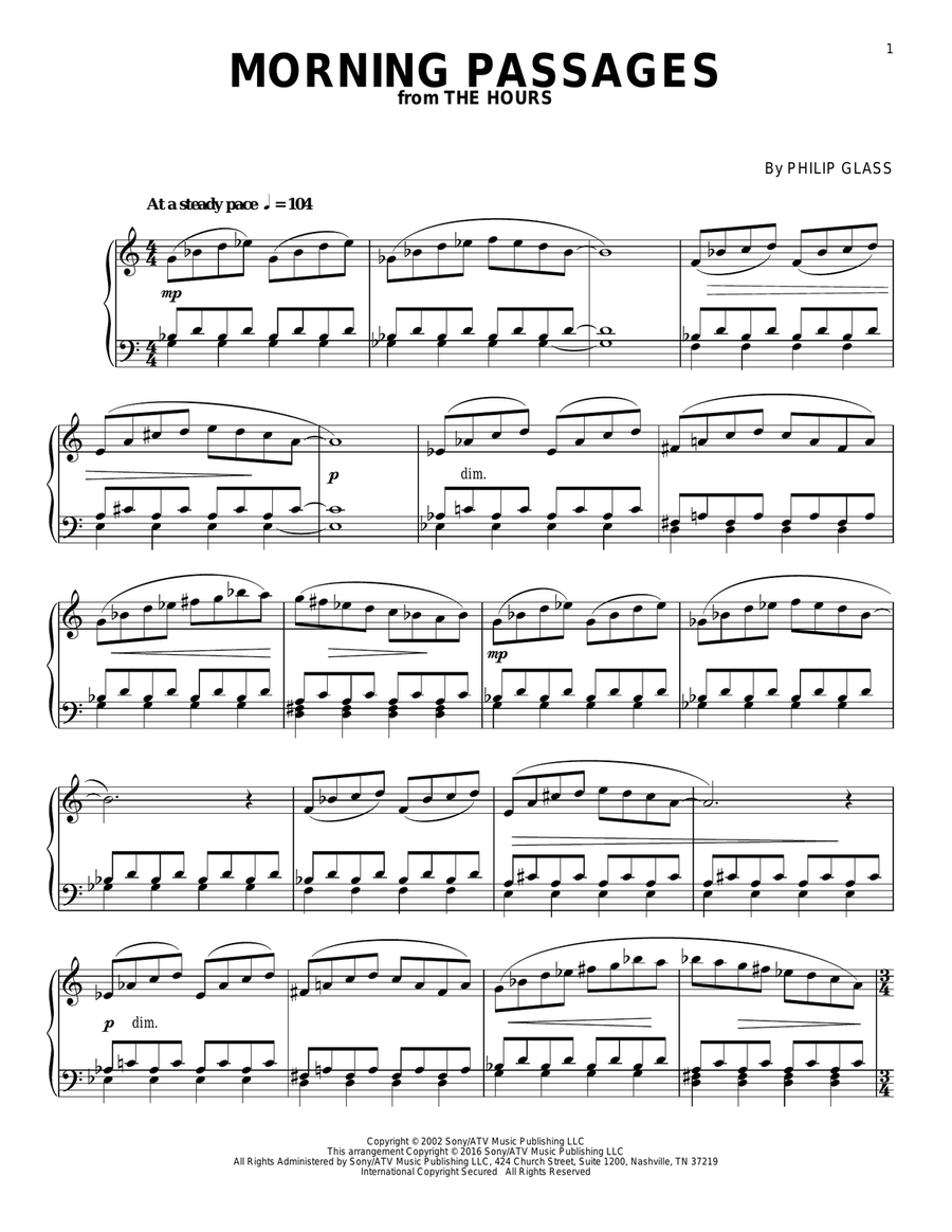 Morning Passages (from The Hours) Piano Solo scores gallery preview page 1