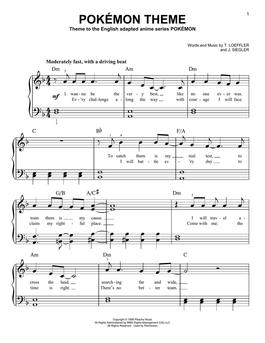 Pokemon Theme Easy Piano scores gallery preview page 1