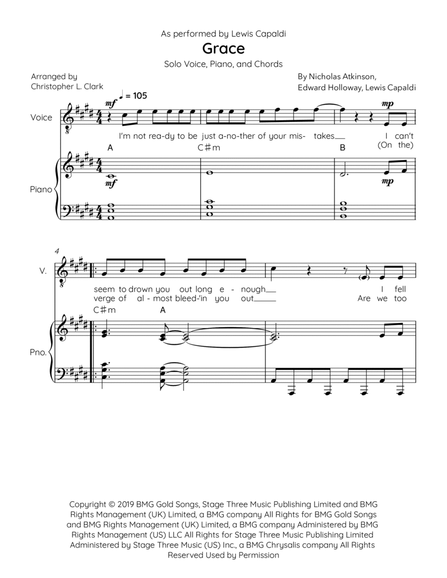 Grace Piano, Vocal, Guitar scores gallery preview page 1