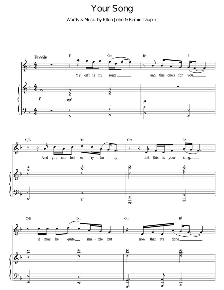 Your Song (from Moulin Rouge) Piano, Vocal scores gallery preview page 1