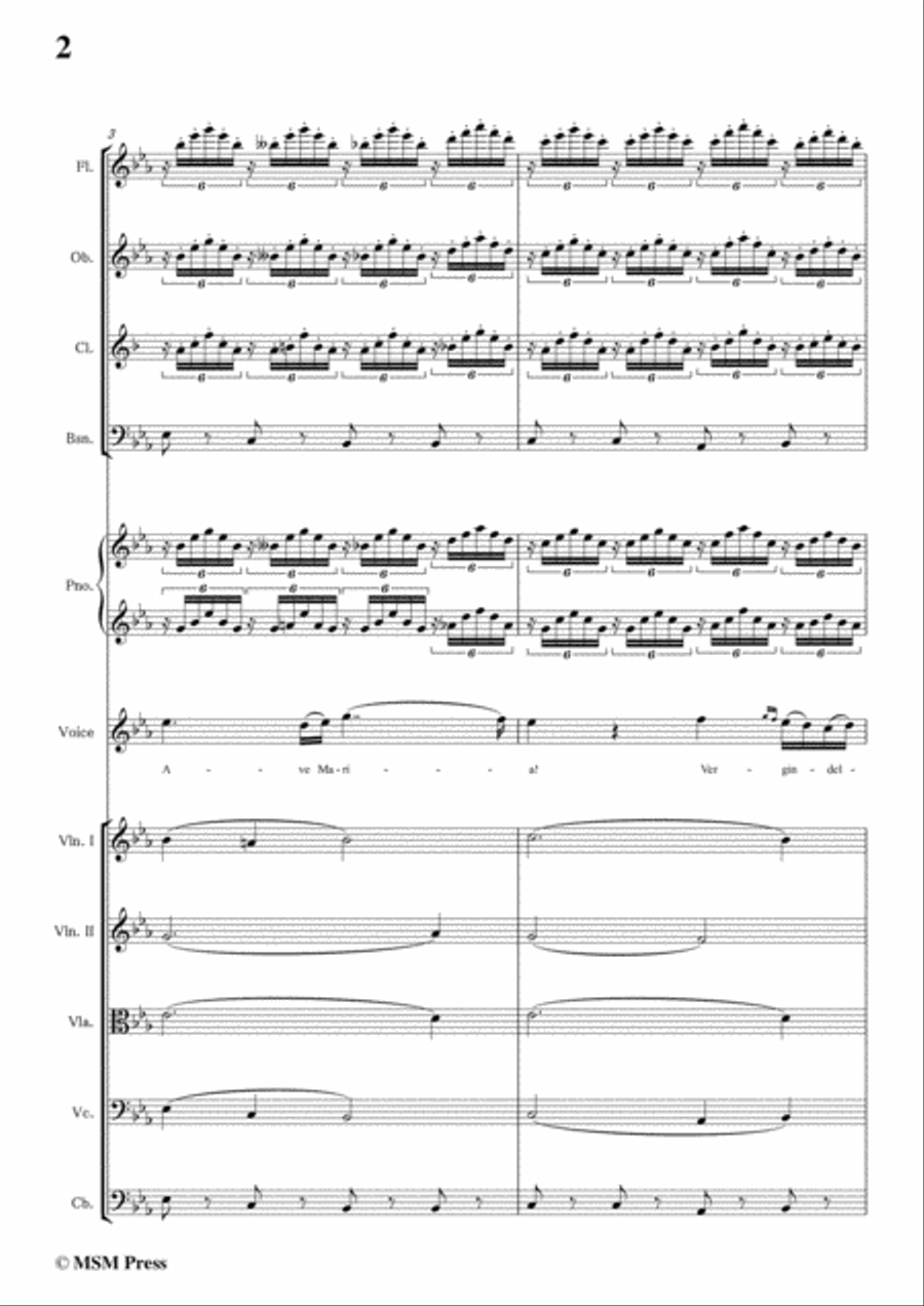 Schubert-Ave Maria in E flat Major,for woodwinds,piano,voice and strings Voice scores gallery preview page 4