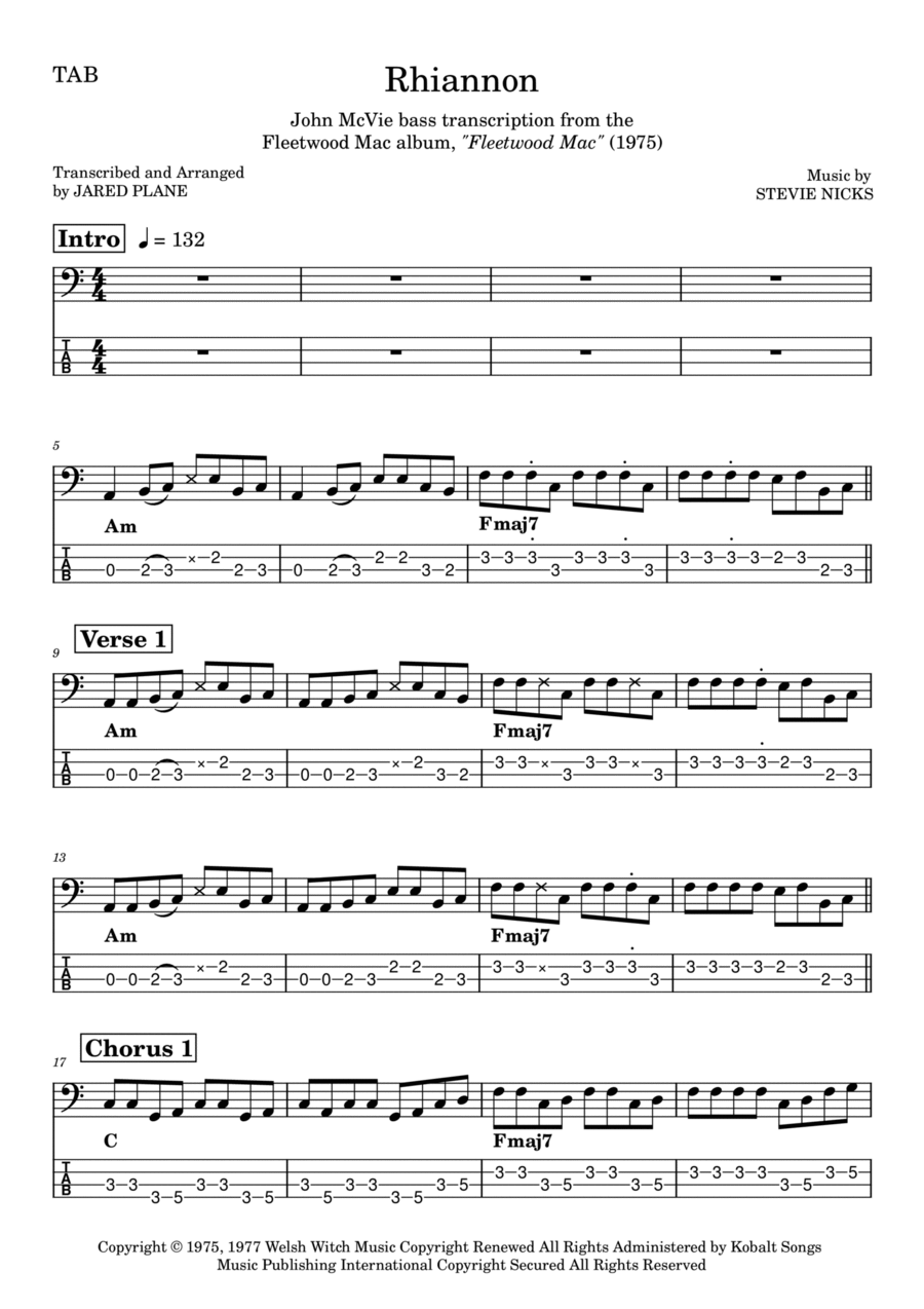Rhiannon Guitar Tablature scores gallery preview page 1