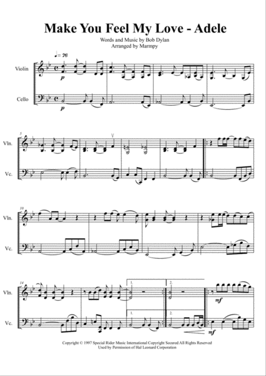 Make You Feel My Love Make You Feel My Love Set of Parts scores gallery preview page 1
