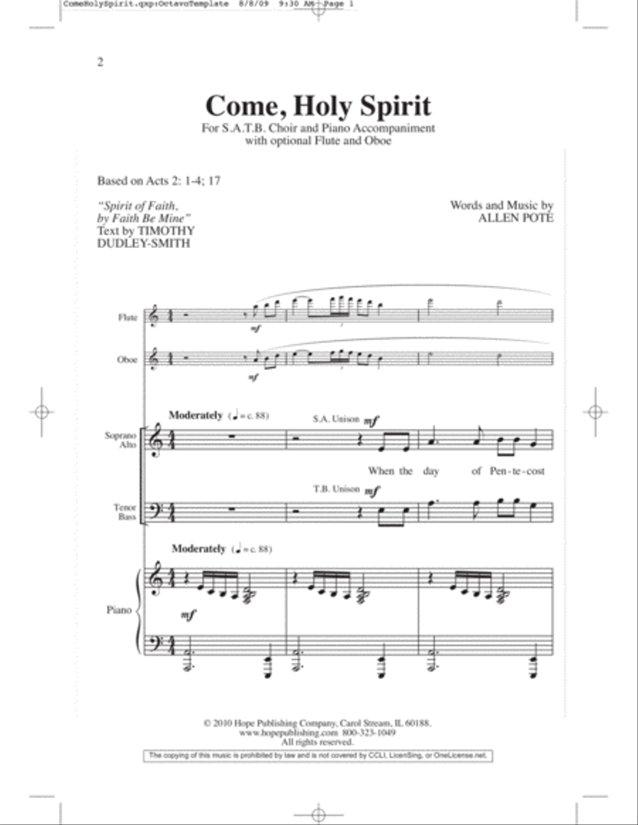 Come, Holy Spirit - SATB 4-Part scores gallery preview page 2