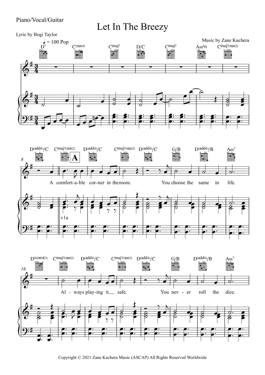 Let In The Breezy Let In The Breezy Piano, Vocal, Guitar scores gallery preview page 1