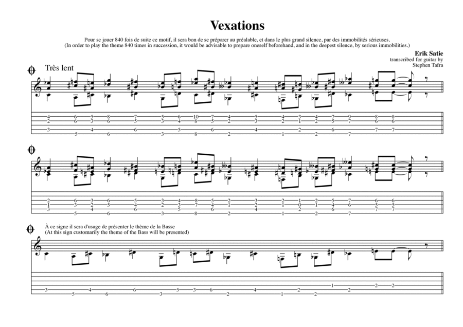 Vexations by Erik Satie Guitar Tablature scores gallery preview page 1