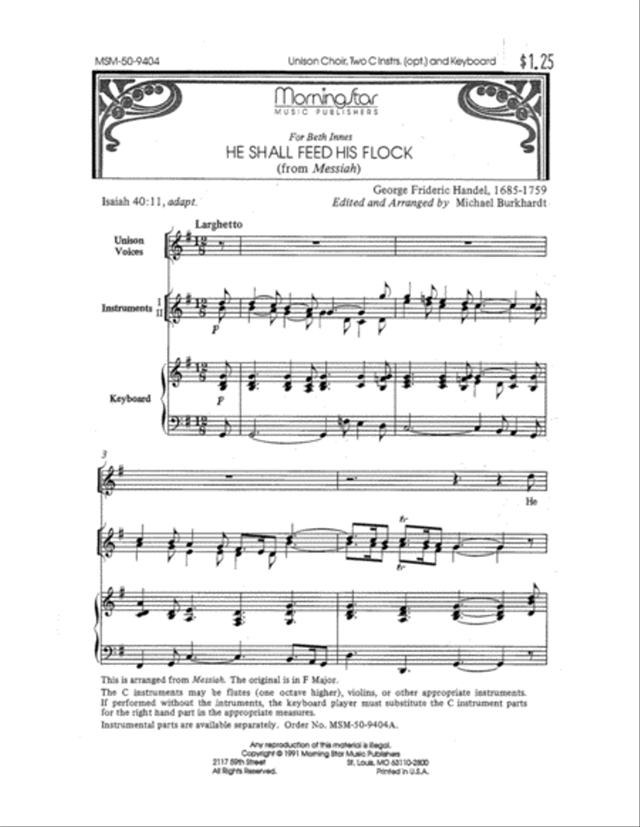 He Shall Feed His Flock Unison Choir scores gallery preview page 2