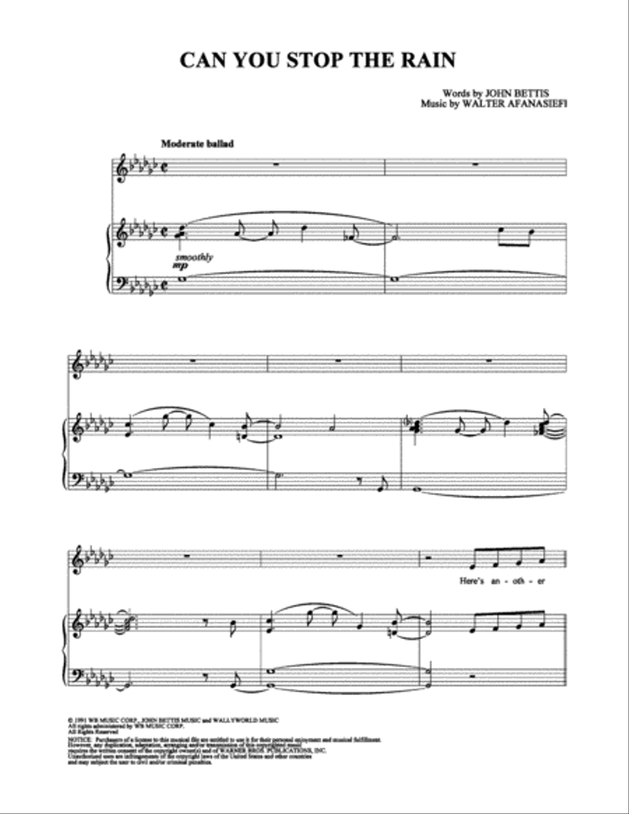 Can You Stop the Rain Piano, Vocal, Guitar scores gallery preview page 1