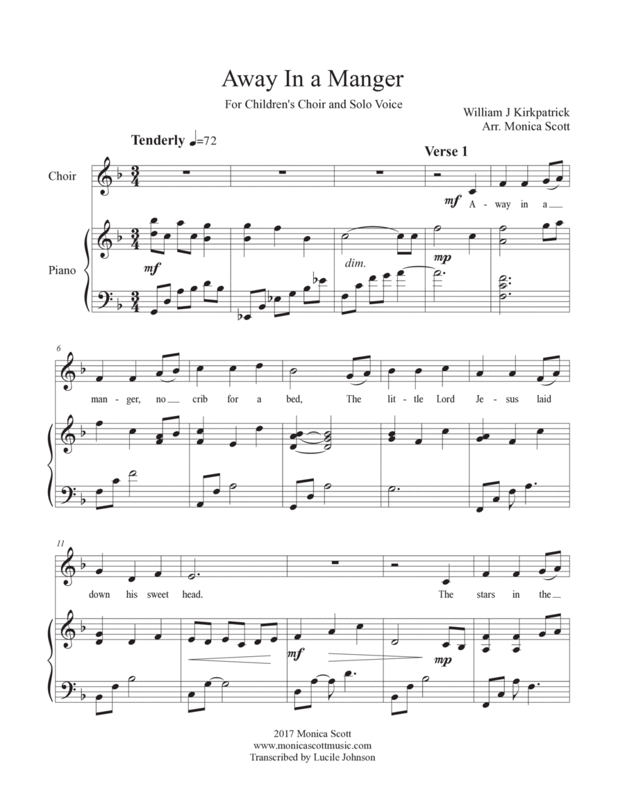 Away in a Manger (For Children's Voices) Children's Choir scores gallery preview page 1