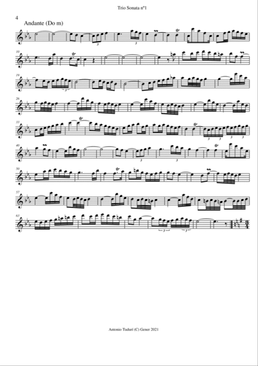 Trio sonata nº1 in G Major for flute, violin & cello/viola or 2 violins cello/viola and continuo (P Small Ensemble scores gallery preview page 4