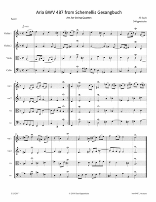 Bach: Aria BWV 487 from Schemellis Gesangbuch arr. for String Quartet