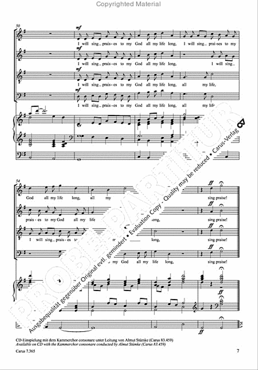 I will praise the Lord as long as I live 4-Part scores gallery preview page 8