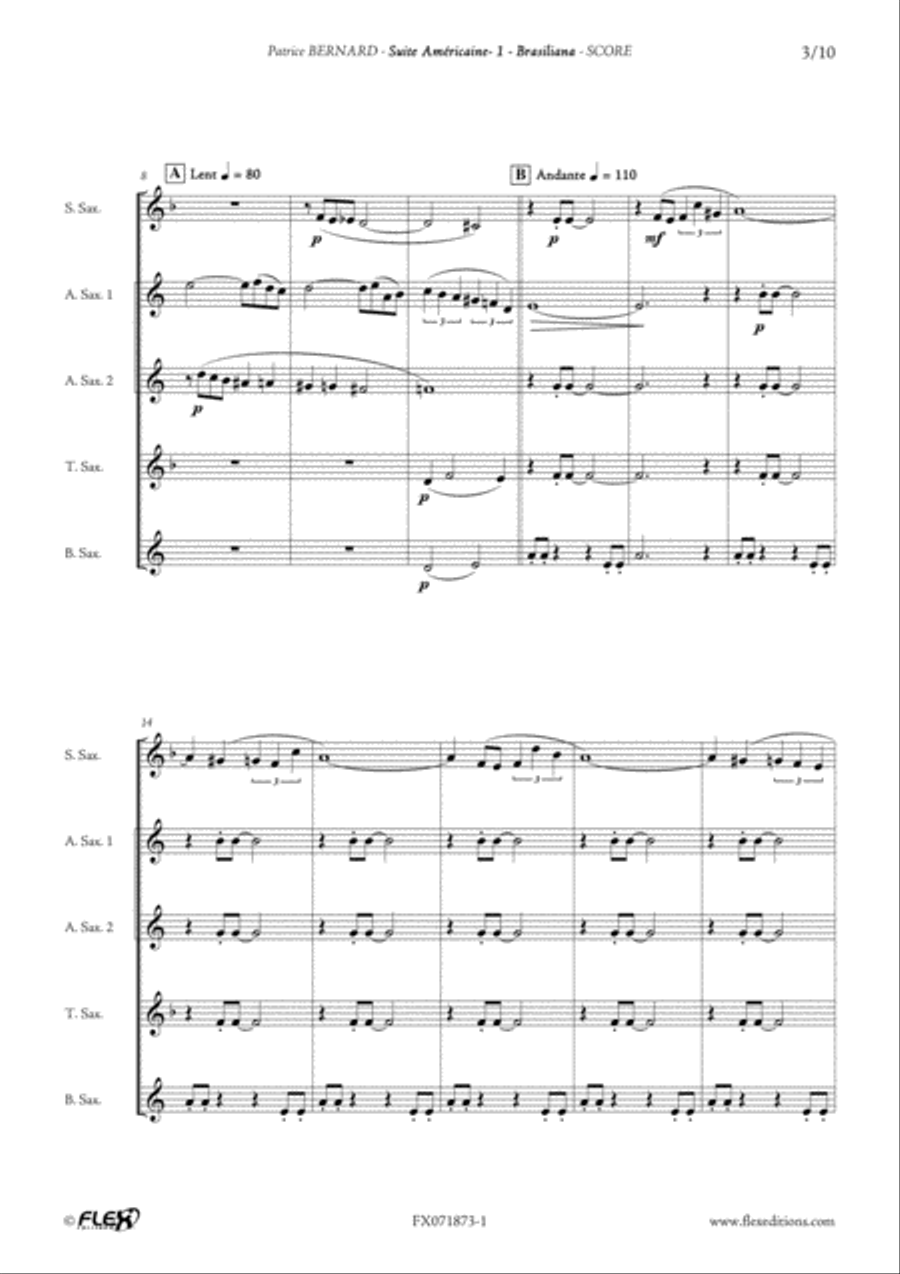 Suite Americaine - 1 - Brasiliana Saxophone Quintet scores gallery preview page 3