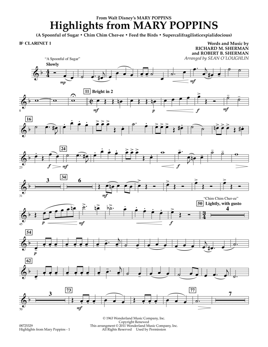 Highlights from Mary Poppins - Bb Clarinet 1 Concert Band scores gallery preview page 1