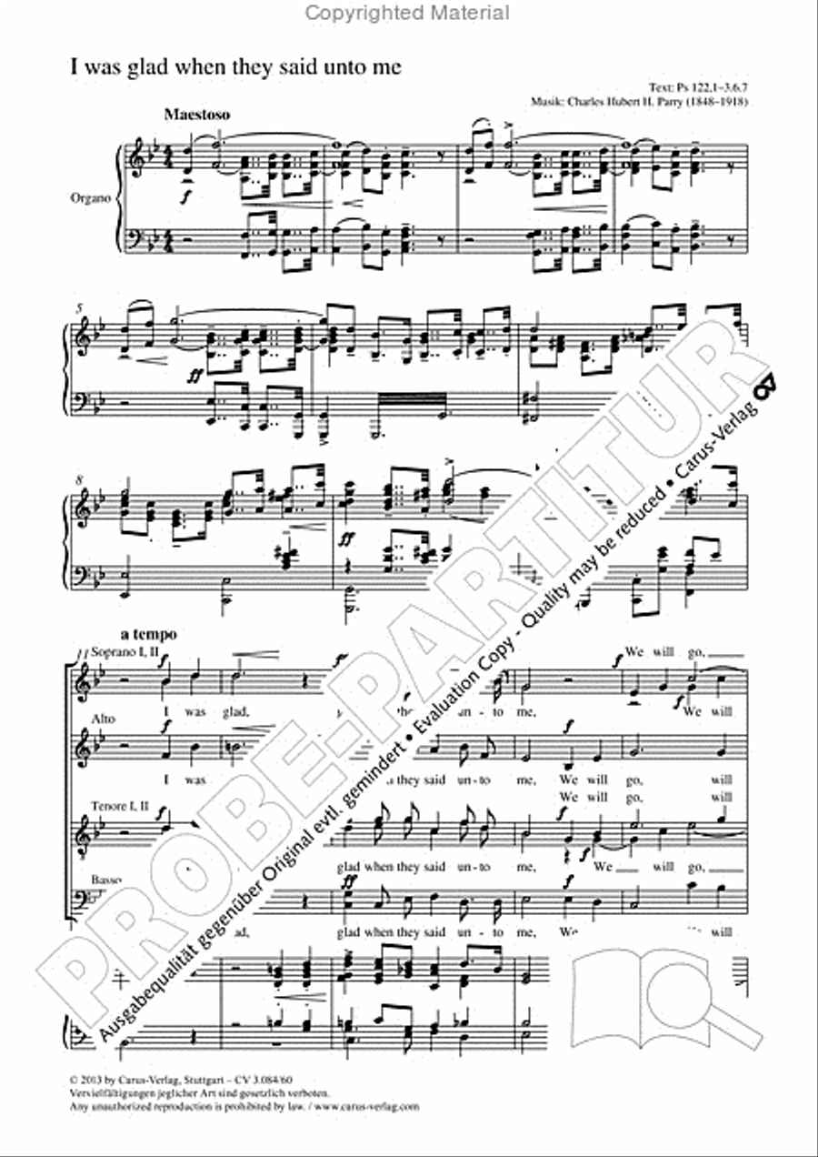 I was glad when they said unto me 4-Part scores gallery preview page 2