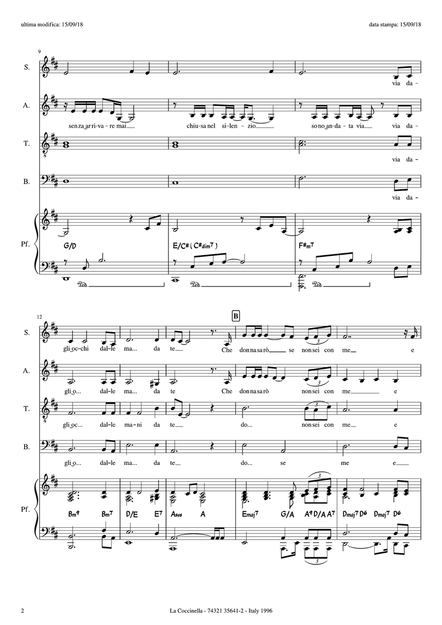 Strano il mio Destino for SATB + Piano (complete score + piano acc. + piano rehearsal + text and tra 4-Part scores gallery preview page 3